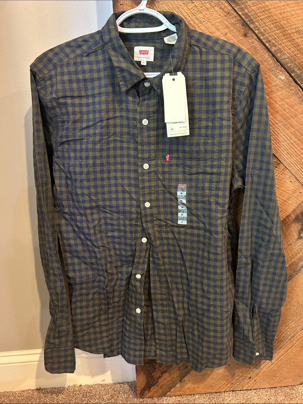 Levi's Olive and Navy Check Long-Sleeve Button-Down Shirt